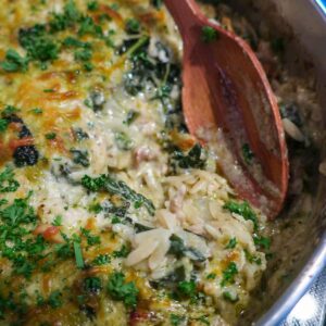 One Skillet Gluten-Free Pesto Chicken and Orzo