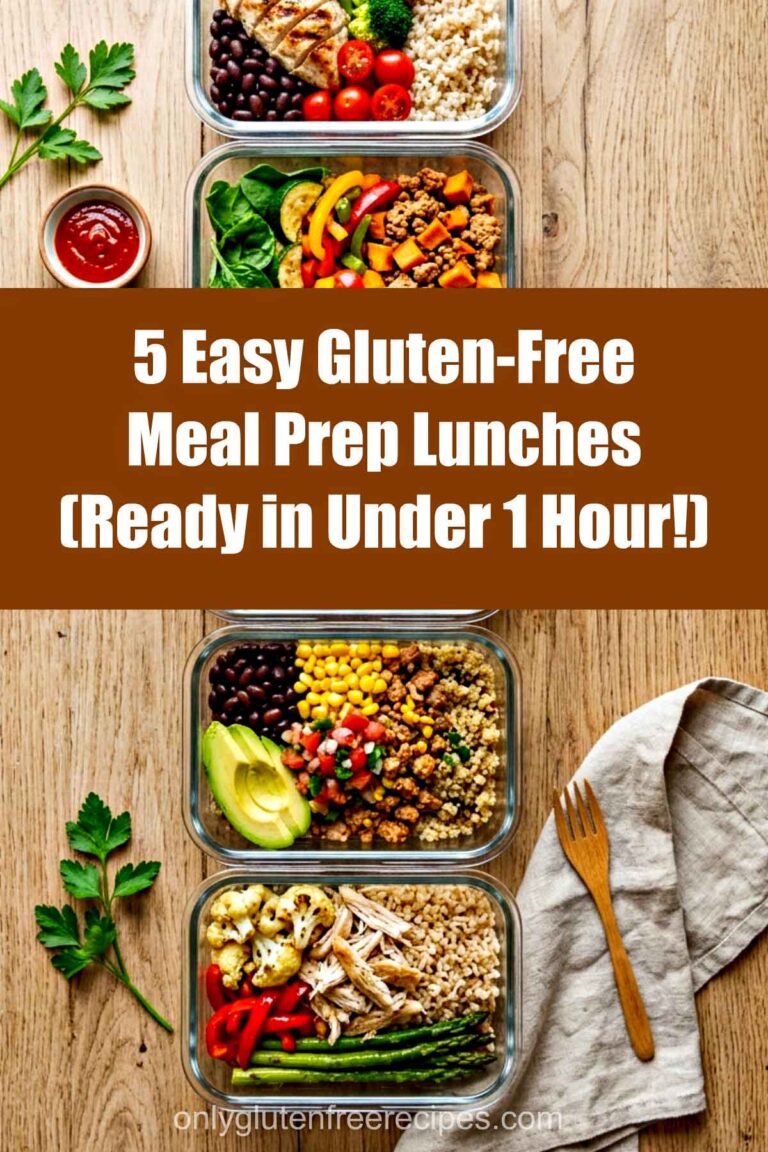 5 Easy Gluten-Free Meal Prep Lunch Recipes with 5 meal prep containers lined up