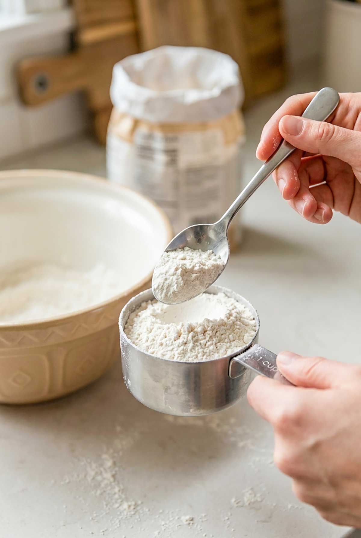 spoon and level measuring technique using flour