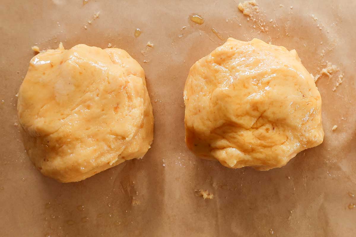 grain free bagel dough shaped into balls