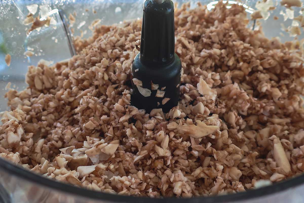 ground mushrooms in a food processor resembling ground meat