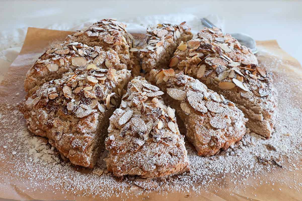 Gluten-Free Almond Frangipane Scones with sliced almonds