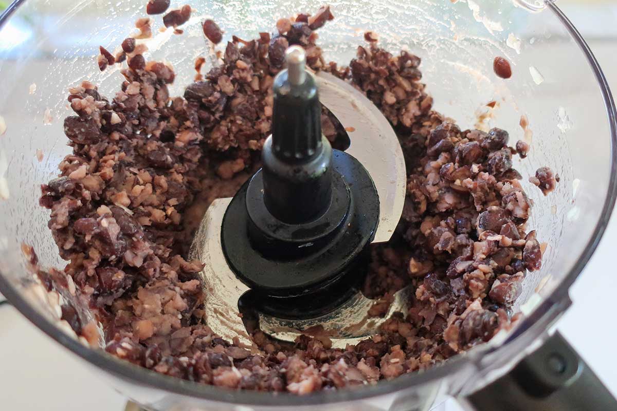black beans pulsed in food processor resembling ground meat